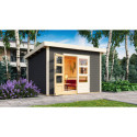 Abri toit plat 9,55m² bois massif gris terre 40mm Northeim 3 – Karibu 
