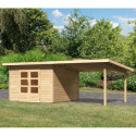 Abri toit plat 9,55m² bois massif 40mm Northeim 3 avec appentis 330cm – Karibu 