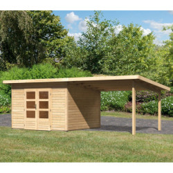 Abri toit plat 9,55m² bois massif 40mm Northeim 3 avec appentis 330cm – Karibu 