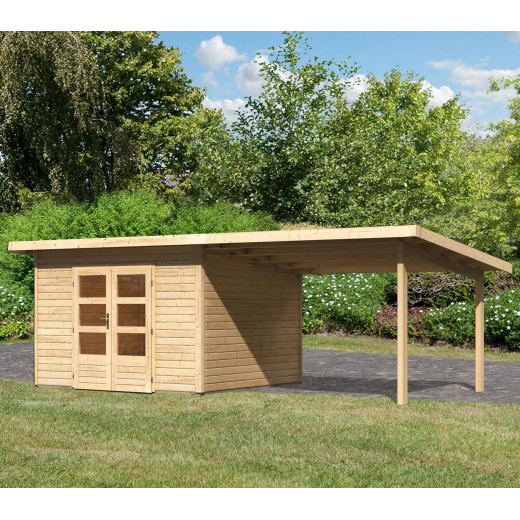 Abri toit plat 9,55m² bois massif 40mm Northeim 3 avec appentis 330cm – Karibu 