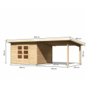 Abri toit plat 9,55m² bois massif 40mm Northeim 3 avec appentis 330cm – Karibu 