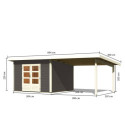 Abri toit plat 9,55m² bois massif gris terre 40mm Northeim 3 avec appentis 330cm – Karibu 