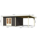 Abri toit plat 13,60m² bois massif gris terre 40mm Northeim 5 avec appentis 330cm – Karibu 