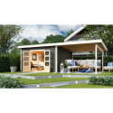 Abri toit plat 13,60m² bois massif gris terre 40mm Northeim 5 avec appentis 330cm – Karibu 