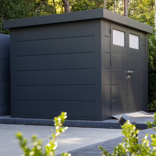 Abri en acier galvanisé gris anthracite 9,8m² avec double porte Eleganto 3330 Telluria