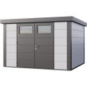 Abri en acier galvanisé gris blanc 9,8m² avec double porte Eleganto 3330 Telluria