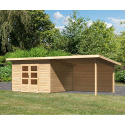 Abri toit plat 9,55m² bois massif 40mm Northeim 3 avec appentis 330cm et paroi arrière – Karibu 