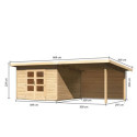 Abri toit plat 9,55m² bois massif 40mm Northeim 3 avec appentis 330cm et paroi arrière – Karibu 
