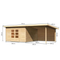 Abri toit plat 13,60m² bois massif 40mm Northeim 5 avec appentis 330cm et paroi arrière – Karibu 