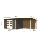Abri toit plat 9,55m² bois massif gris terre 40mm Northeim 3 avec appentis 330cm et paroi arrière – Karibu 