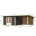 Abri toit plat 13,60m² bois massif gris terre 40mm Northeim 5 avec appentis 330cm et paroi arrière – Karibu 