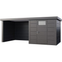 Abri Telluria Eleganto Lounge 2424 en acier galvanisé gris anthracite 12,5m² avec extension gauche