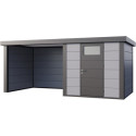 Abri Telluria Eleganto Lounge 2424 en acier galvanisé gris anthracite 12,5m² avec extension gauche