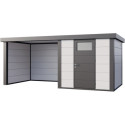 Abri Telluria Eleganto Lounge 2424 en acier galvanisé gris anthracite 12,5m² avec extension gauche