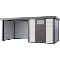 Abri Telluria Eleganto Lounge 2424 en acier galvanisé gris anthracite 12,5m² avec extension gauche