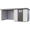 Abri Telluria Eleganto Lounge 2424 en acier galvanisé gris anthracite 12,5m² avec extension gauche