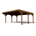 Carport double 30,7m² en bois autoclave marron Victor - Cerland