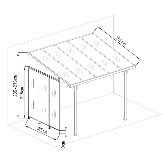 Panneau latéral en aluminium et PC 4mm pour toit de terrasse blanc 2,5m X-METAL