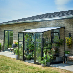 Serre de jardin adossée 4,7m² noire en verre trempé Qube - Halls