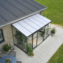 Serre de jardin adossée 7,1m² noire en verre trempé Qube - Halls