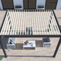 Pergola bioclimatique autoportante en alu anthracite - lames blanches - 3x4m Ombrea