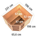 Sauna traditionnel d'angle 6 à 8 places - parois 68mm - sans couronne - porte classique - Amelia 3 - KARIBU