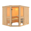 Sauna traditionnel d'angle 6 à 8 places - parois 68mm - sans couronne - porte classique - Amelia 3 - KARIBU