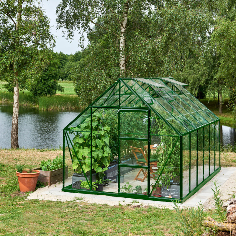 Serre de jardin 9,9m² en aluminium vert et verre horticole Universal - Halls