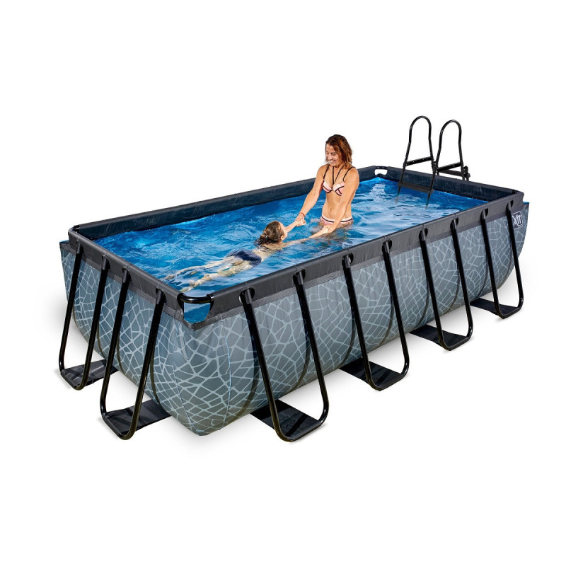 Piscine hors sol rectangulaire Stone 400x200x100cm avec pompe filtrante à sable – Exit Toys