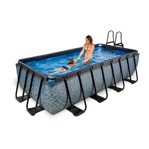 Piscine hors sol rectangulaire Stone 400x200x100cm avec pompe filtrante à sable – Exit Toys
