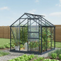Serre de jardin en aluminium anthracite et verre trempé 4mm RINCA 3,5m² + embase - Green Protect