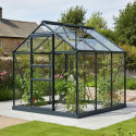 Serre de jardin en aluminium anthracite et verre trempé 4mm RINCA 3,5m² + embase - Green Protect