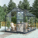 Serre de jardin en aluminium anthracite et verre trempé 4mm RINCA 5,68m² + embase - Green Protect