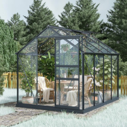 Serre de jardin en aluminium anthracite et verre trempé 4mm RINCA 5,68m² + embase - Green Protect