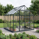 Serre de jardin en aluminium anthracite et verre trempé 4mm RINCA 6,05m² + embase - Green Protect