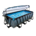 Piscine hors sol rectangulaire Stone 400x200x100cm avec pompe filtrante à sable et dôme – Exit Toys