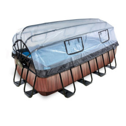 Piscine hors sol rectangulaire Wood 400x200x100cm avec pompe filtrante à sable et dôme – Exit Toys