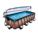 Piscine hors sol rectangulaire Wood 400x200x100cm avec pompe filtrante à sable et dôme – Exit Toys