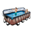 Piscine hors sol rectangulaire Wood 400x200x100cm avec pompe filtrante à sable et dôme – Exit Toys