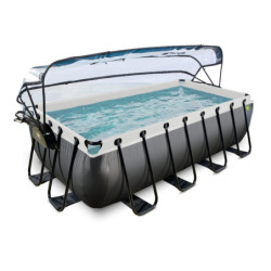 Piscine hors sol rectangulaire Black Leather 400x200x100cm avec pompe filtrante à sable et dôme – Exit Toys