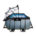 Piscine hors sol rectangulaire Stone 400x200x100cm avec pompe filtrante à sable, dôme et pompe à chaleur – Exit Toys