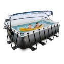 Piscine hors sol rectangulaire Black Leather 400x200x100cm avec pompe filtrante à sable, dôme et pompe à chaleur – Exit Toys