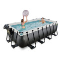 Piscine hors sol rectangulaire Black Leather 400x200x100cm avec pompe filtrante à sable, dôme et pompe à chaleur – Exit Toys