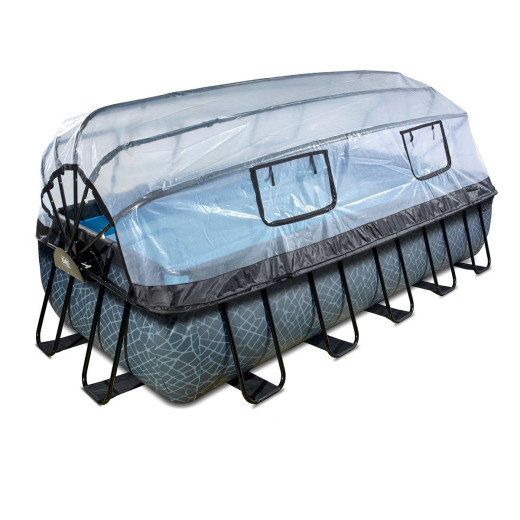 Piscine hors sol rectangulaire Stone 540x250x100cm avec pompe filtrante à sable, dôme et pompe à chaleur – Exit Toys