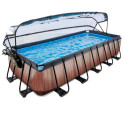 Piscine hors sol rectangulaire Wood 540x250x100cm avec pompe filtrante à sable, dôme et pompe à chaleur – Exit Toys