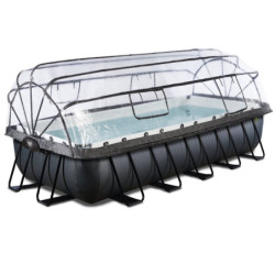 Piscine hors sol rectangulaire Black Leather 540x250x100cm avec pompe filtrante à sable, dôme et pompe à chaleur – Exit Toys
