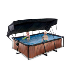 Piscine hors sol rectangulaire Wood 220x150x65cm avec pompe filtrante et voile d'ombrage – Exit Toys