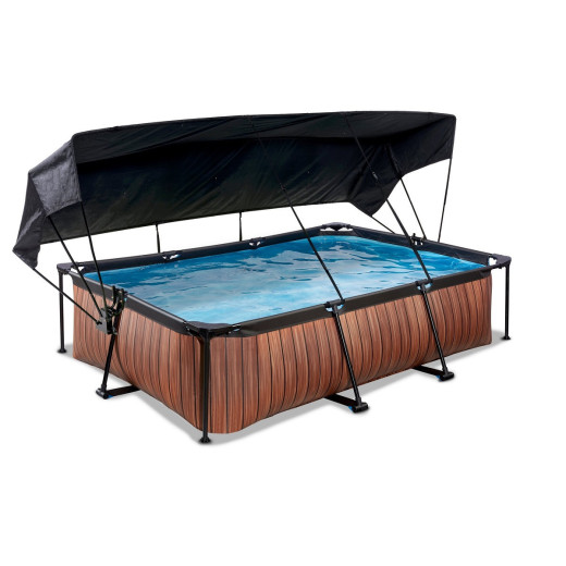 Piscine hors sol rectangulaire Wood 300x200x65cm avec pompe filtrante et voile d'ombrage – Exit Toys