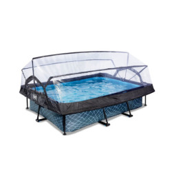 Piscine hors sol rectangulaire Stone 220x150x65cm avec pompe filtrante et dôme – Exit Toys