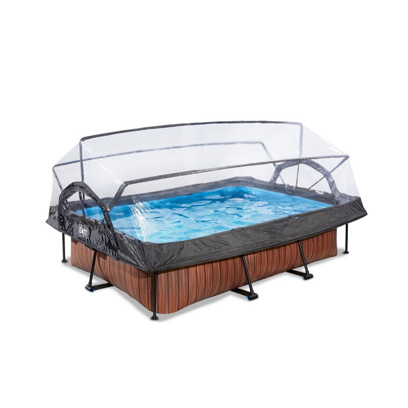 Piscine hors sol rectangulaire Wood 220x150x65cm avec pompe filtrante et dôme – Exit Toys